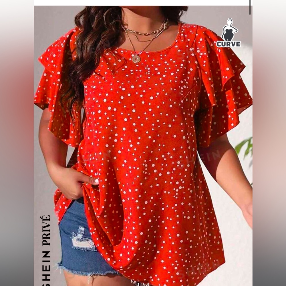 SHEIN Curve Polka Dot Blouse with Butterfly sleeves NWOT 1XL